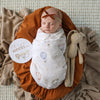 Soft Up & Away organic muslin wrap featuring a charming hot air balloon print, made from breathable organic cotton for swaddling, pram outings, feeding and everyday baby comfort.