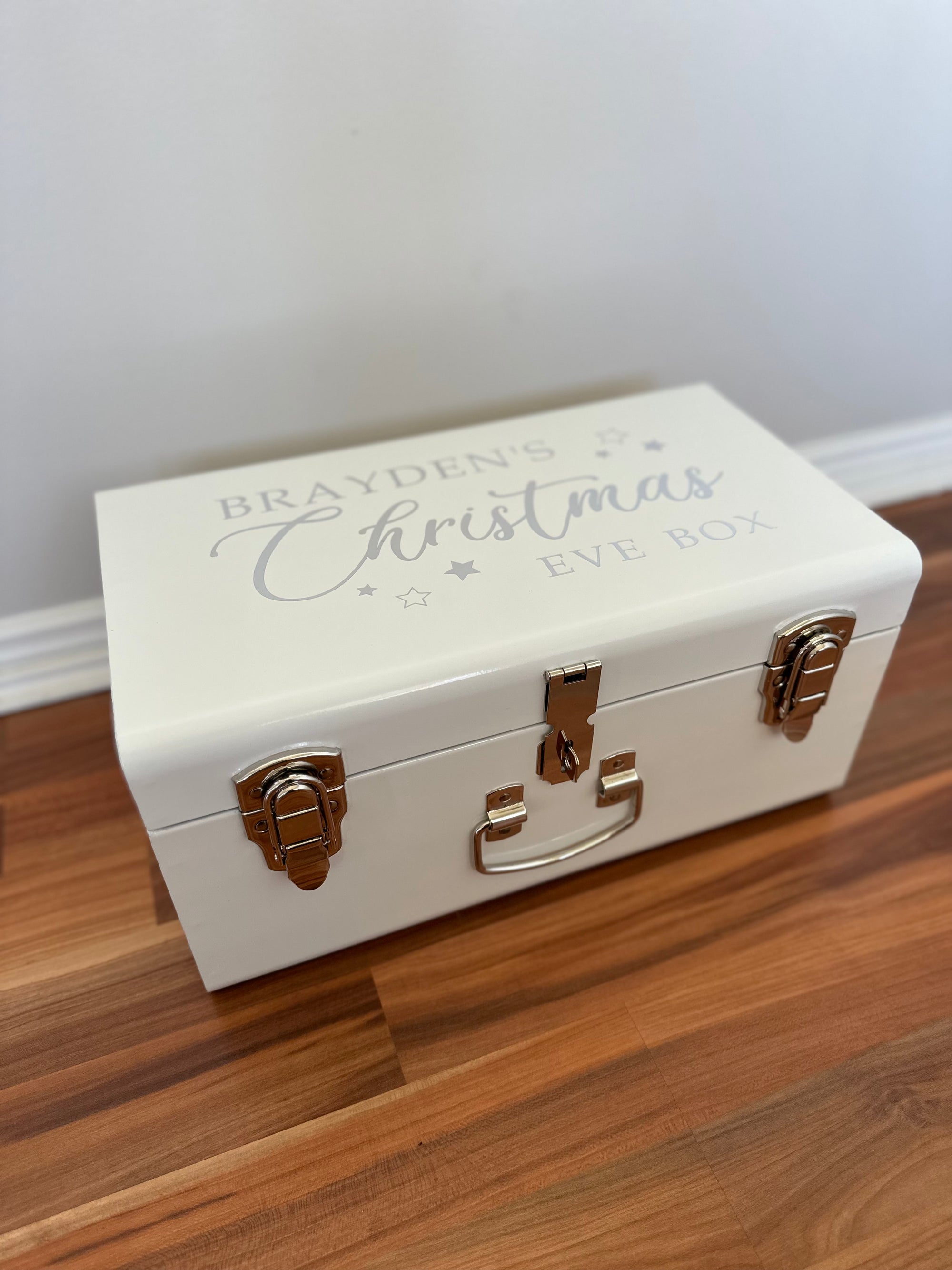 Personalised small size metal storage keepsake trunk box by BabyBoo Prints