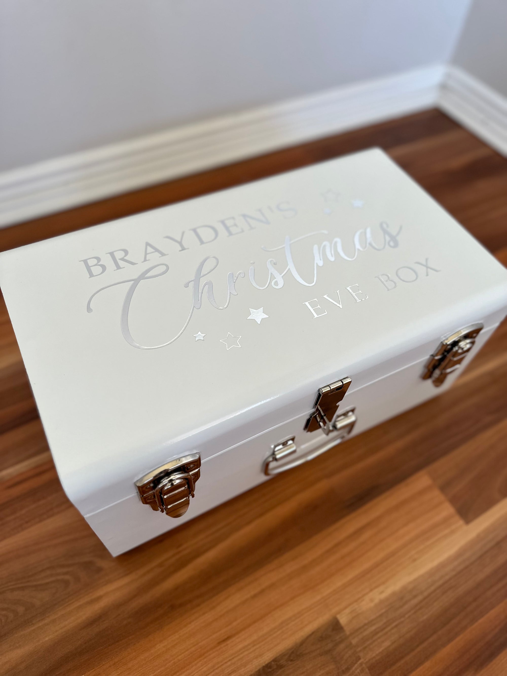Personalised small size metal storage keepsake trunk box by BabyBoo Prints