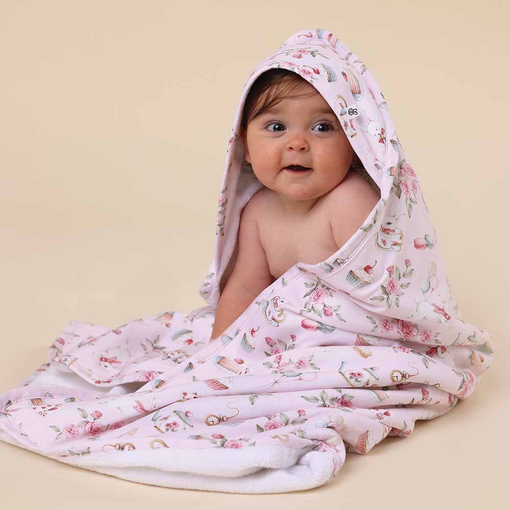 Alice’s Tea Party Organic Hooded Baby Towel - BabyBoo Prints