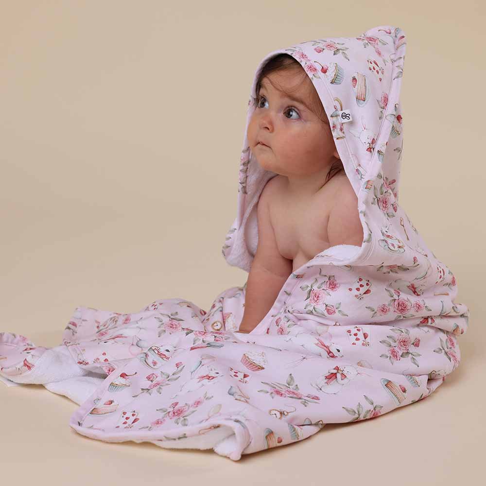 Alice’s Tea Party Organic Hooded Baby Towel - BabyBoo Prints