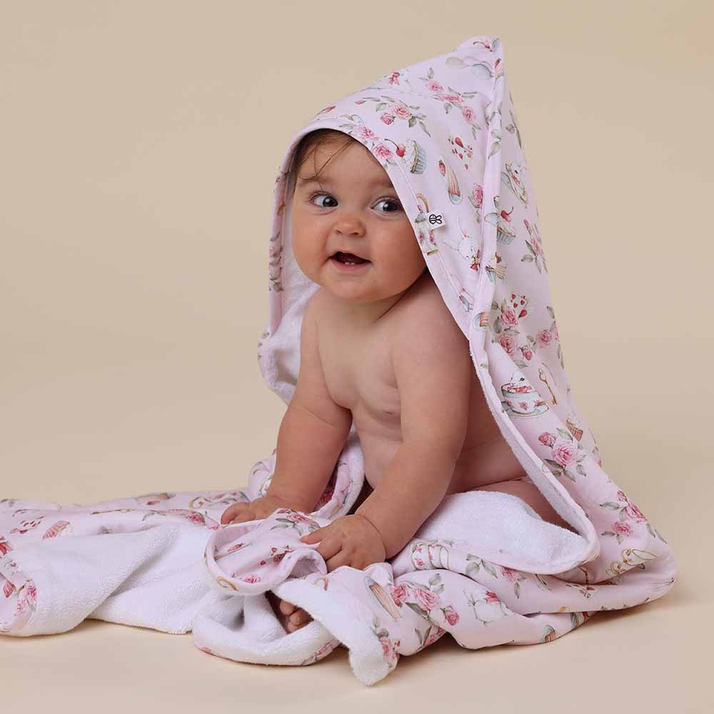 Alice’s Tea Party Organic Hooded Baby Towel - BabyBoo Prints