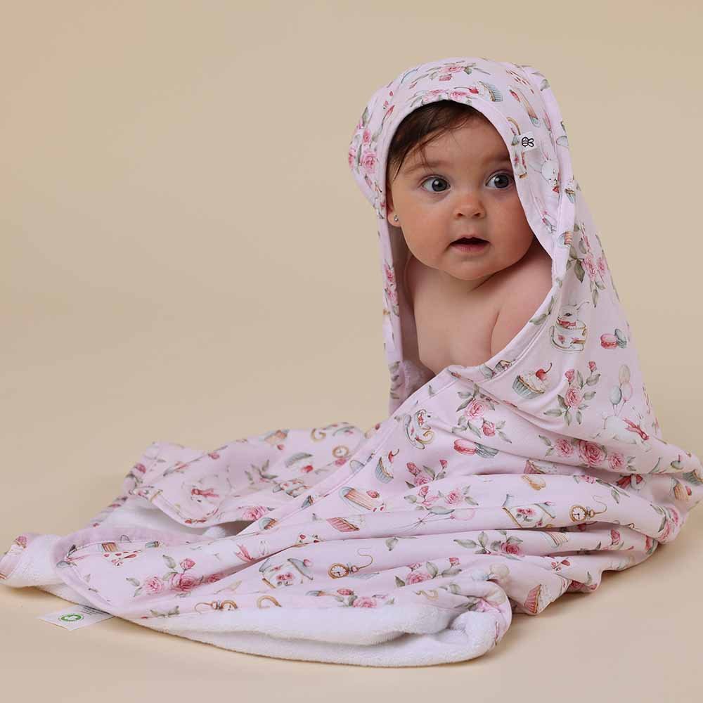 Alice’s Tea Party Organic Hooded Baby Towel - BabyBoo Prints