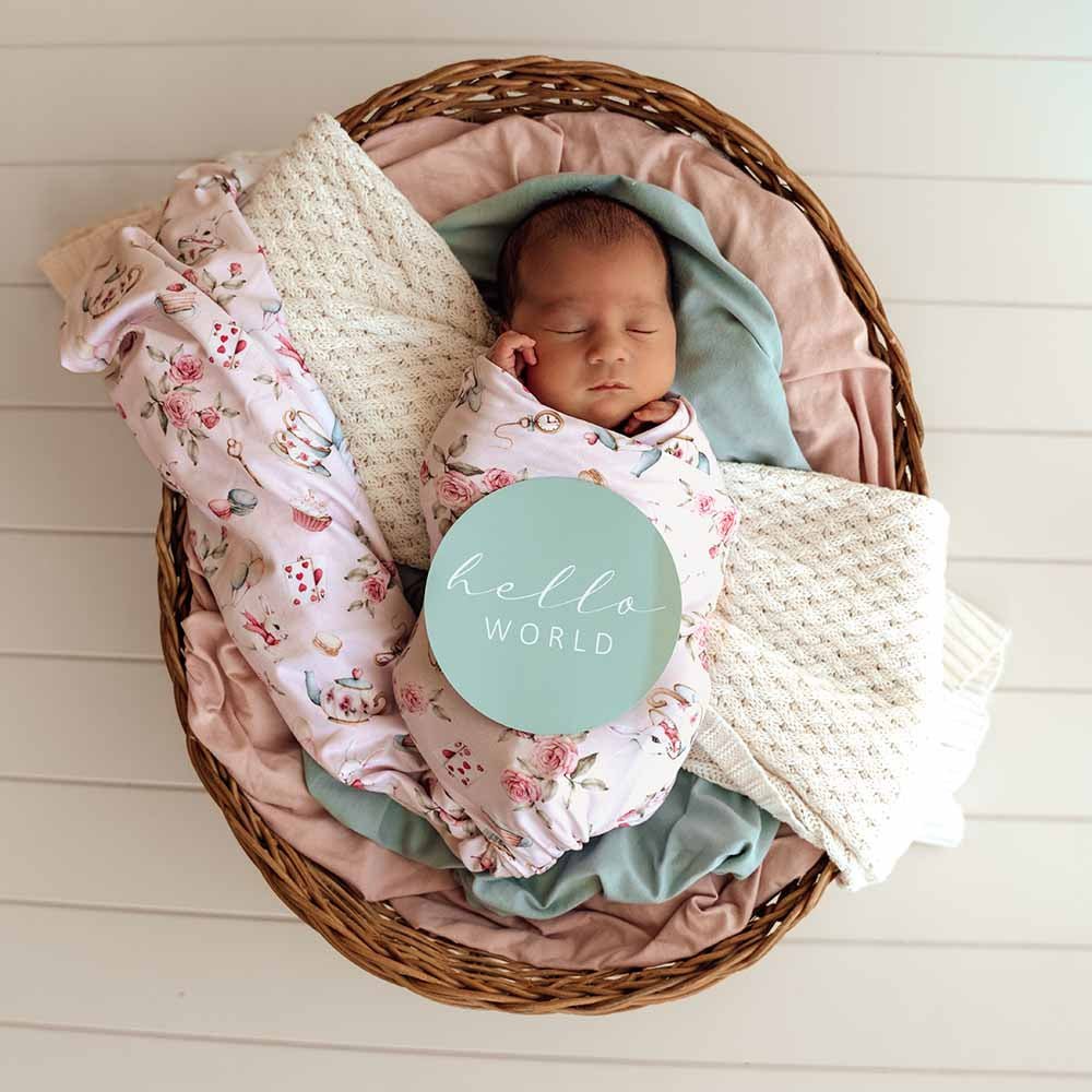 Alice’s Tea Party Organic Jersey Wrap & Topknot Set - BabyBoo Prints