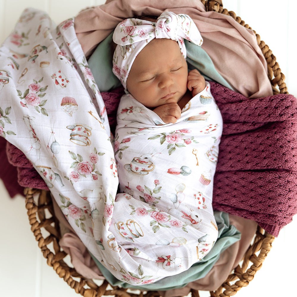 Alice’s Tea Party Organic Muslin Wrap - BabyBoo Prints