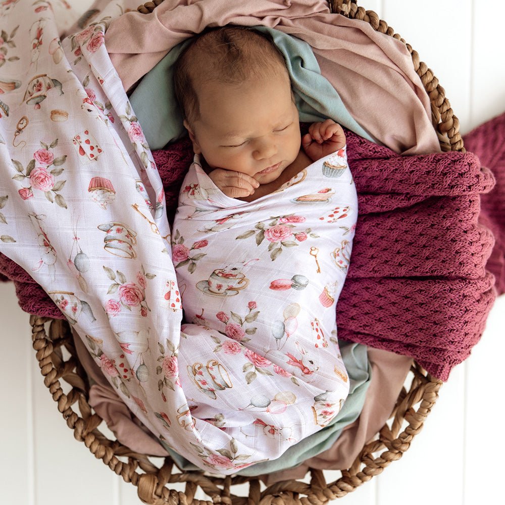 Alice’s Tea Party Organic Muslin Wrap - BabyBoo Prints