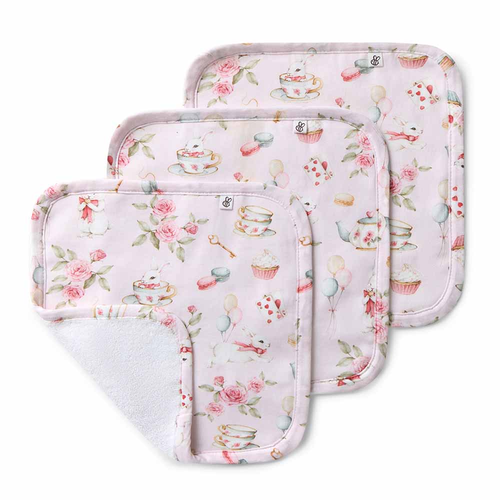 Alice’s Tea Party Organic Wash Cloths - 3 Pack - BabyBoo Prints