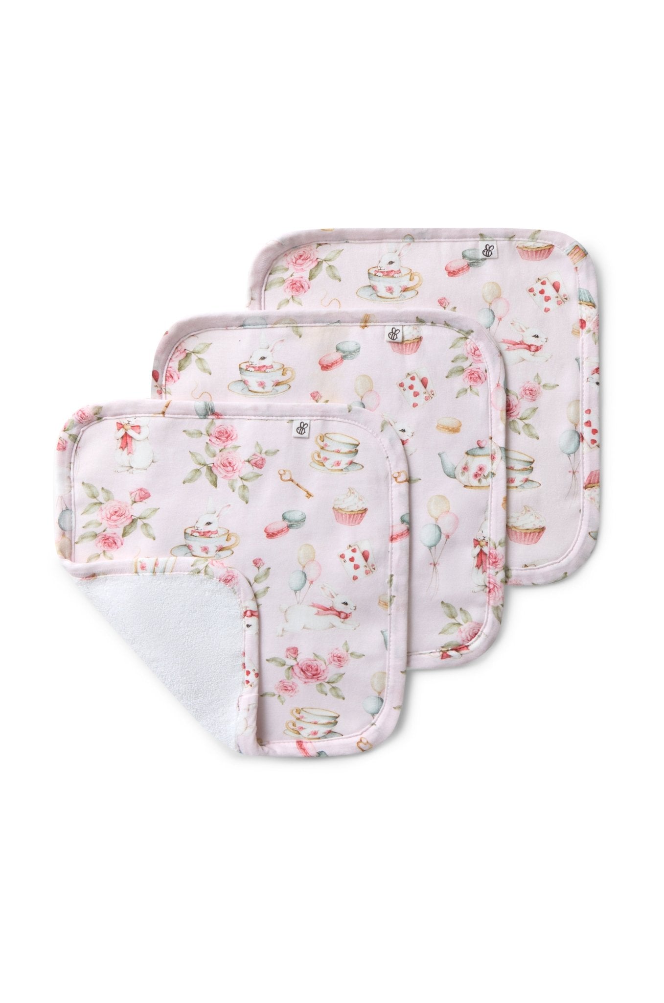 Alice’s Tea Party Organic Wash Cloths - 3 Pack - BabyBoo Prints