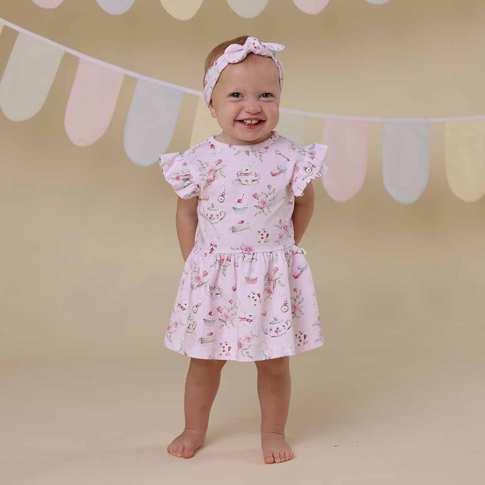 Alice’s Tea Party Short Sleeve Organic Dress - BabyBoo Prints