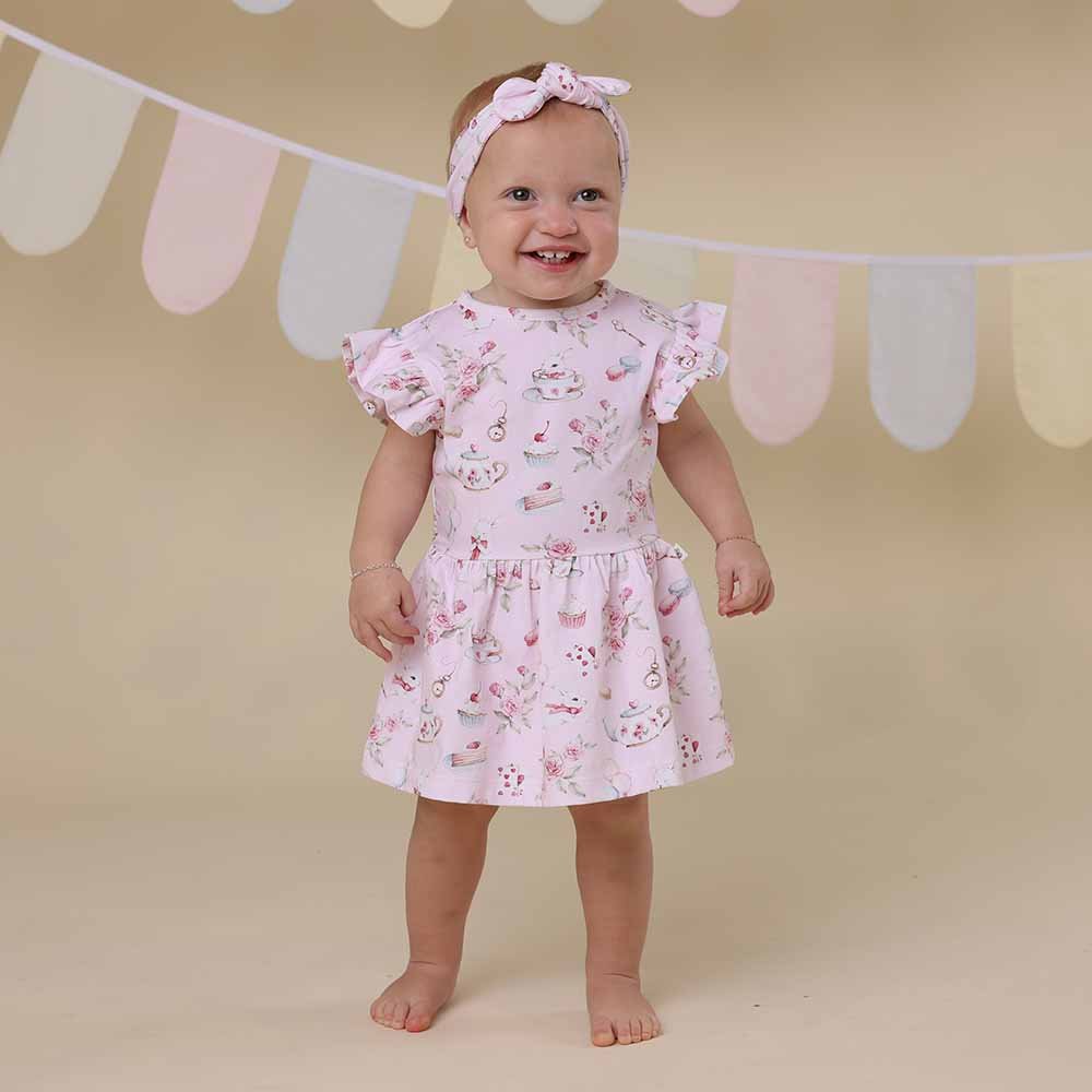 Alice’s Tea Party Short Sleeve Organic Dress - BabyBoo Prints