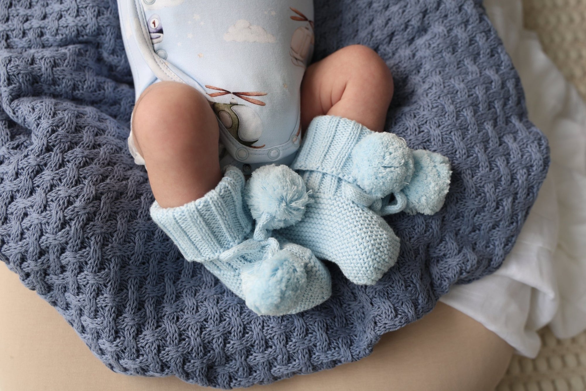 Baby Blue Organic Cotton Knit Booties - BabyBoo Prints