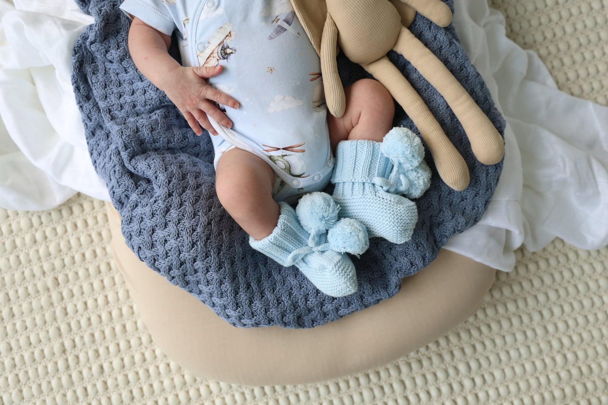 Baby Blue Organic Cotton Knit Booties - BabyBoo Prints