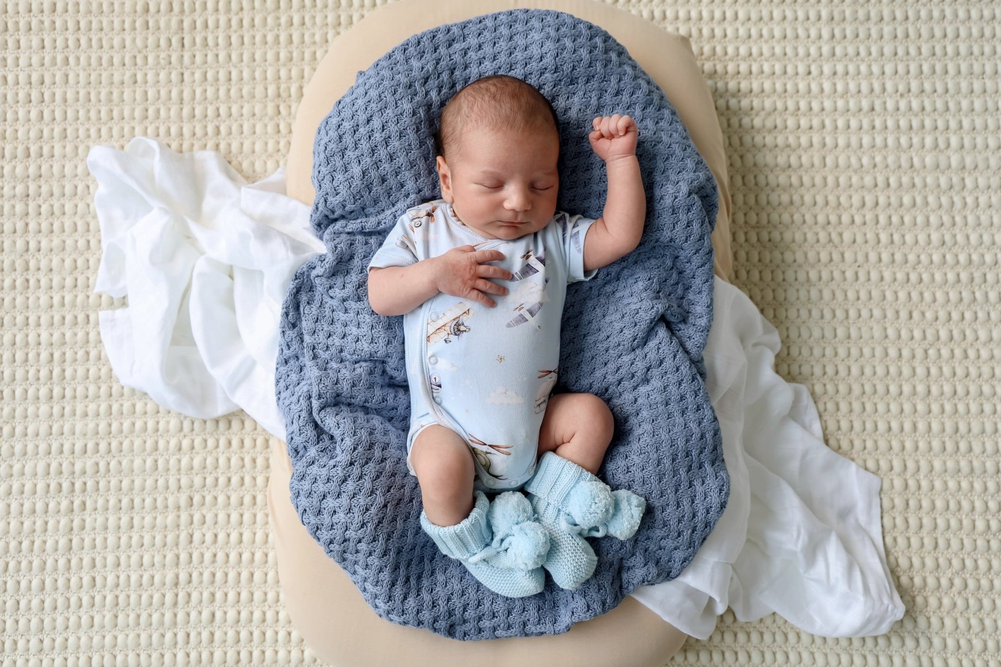 Baby Blue Organic Cotton Knit Booties - BabyBoo Prints