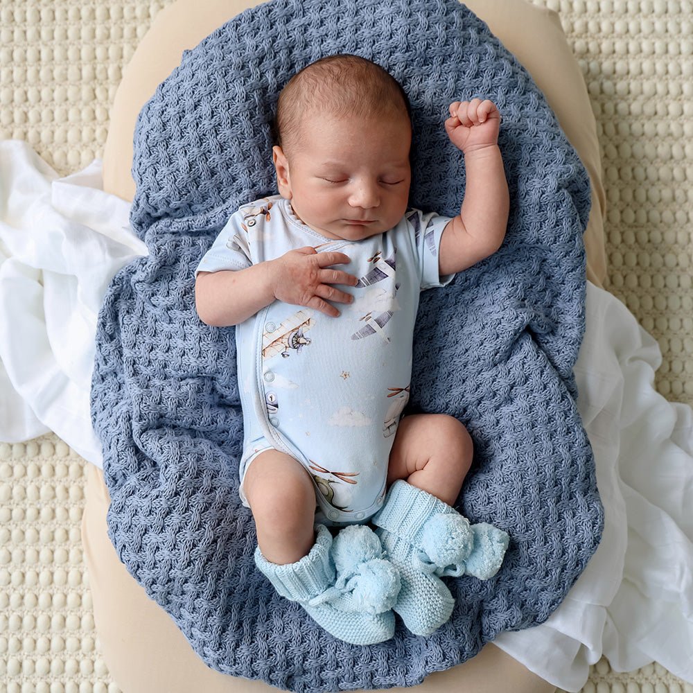 Baby Blue Organic Cotton Knit Booties - BabyBoo Prints