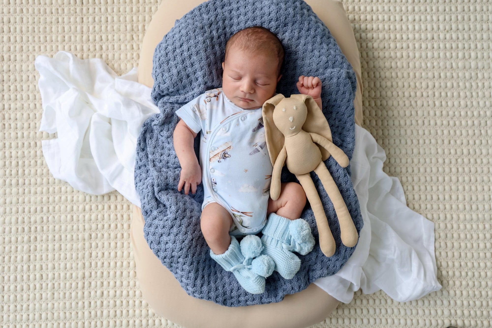 Baby Blue Organic Cotton Knit Booties - BabyBoo Prints