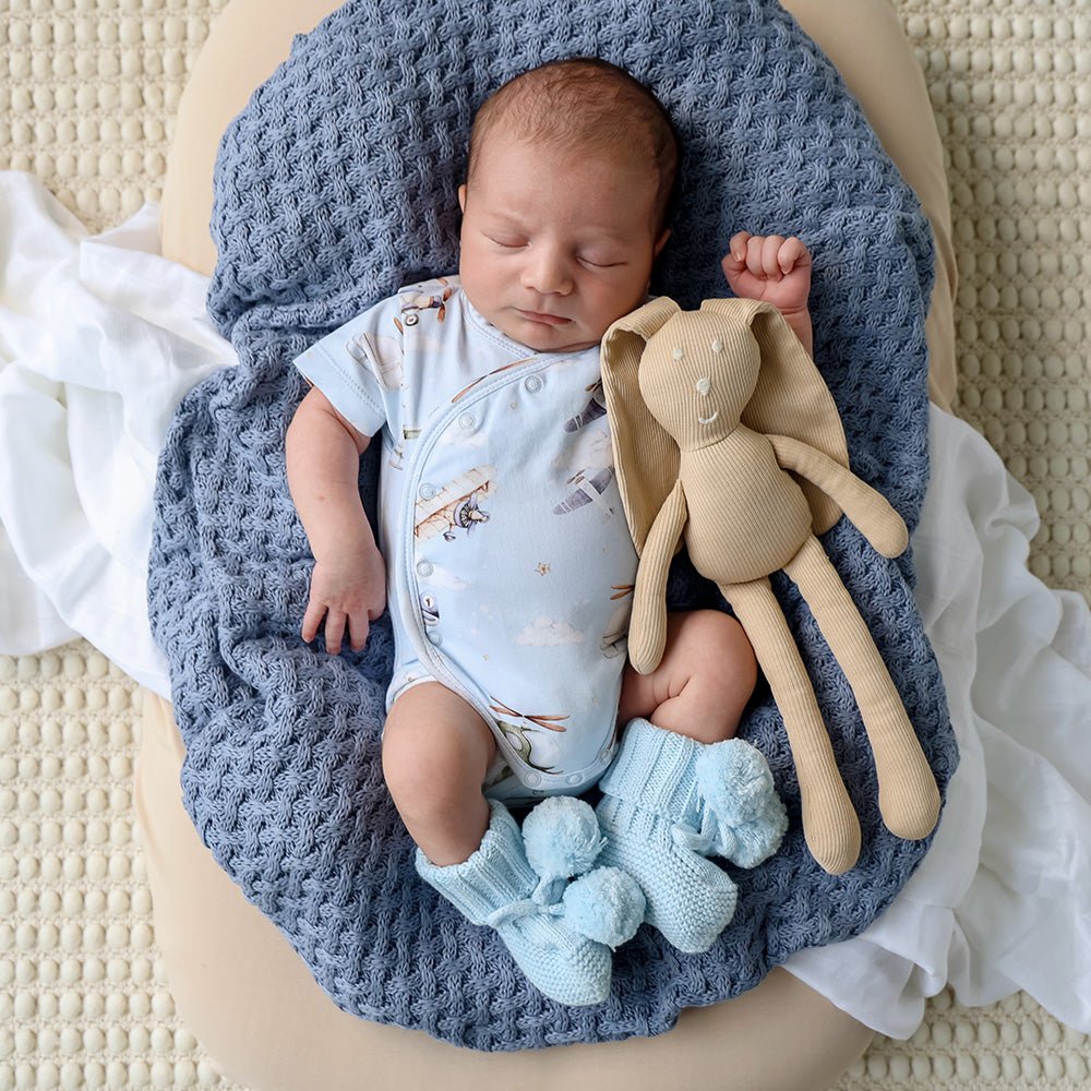 Baby Blue Organic Cotton Knit Booties - BabyBoo Prints