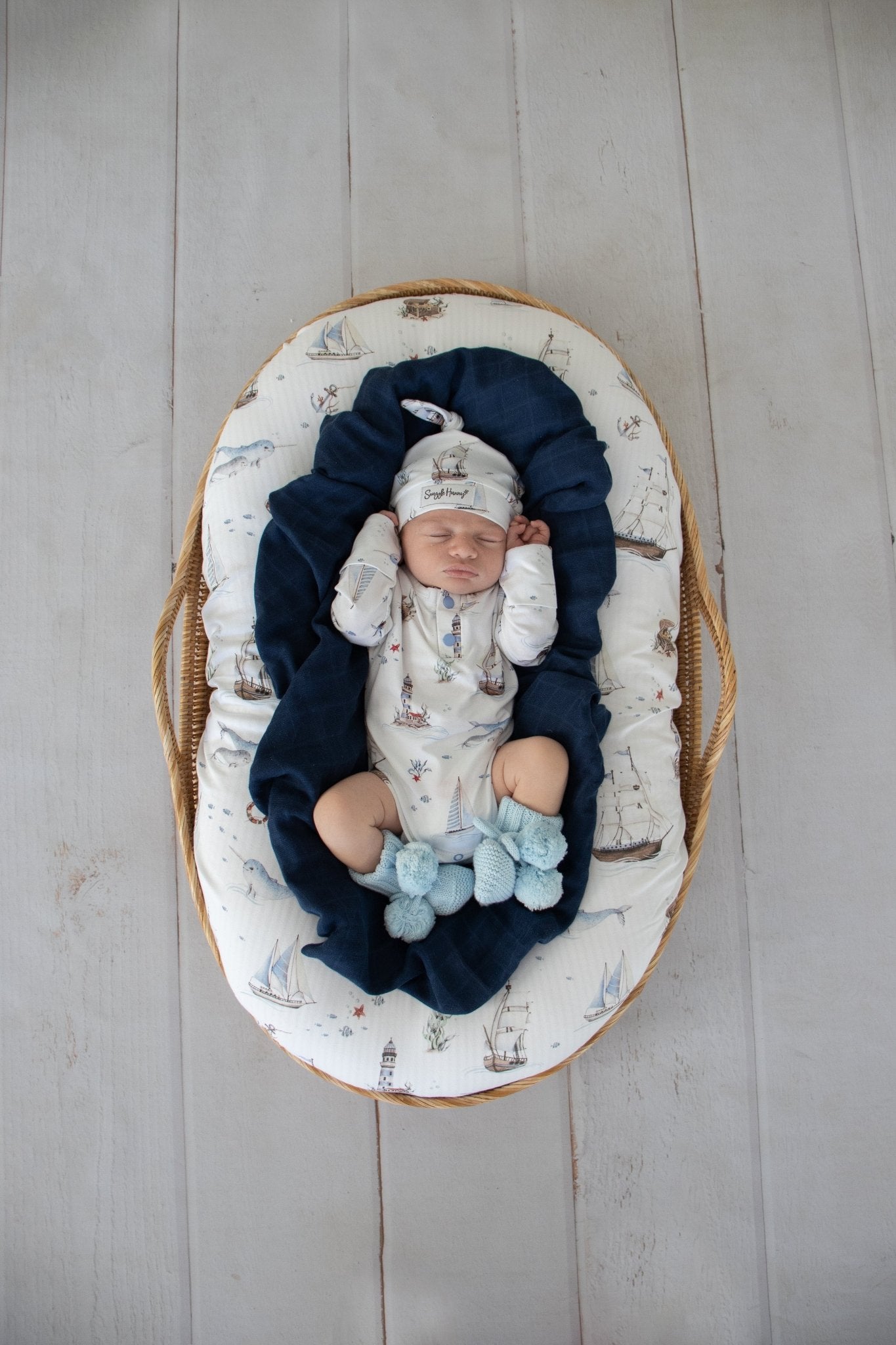 Baby Blue Organic Cotton Knit Booties - BabyBoo Prints