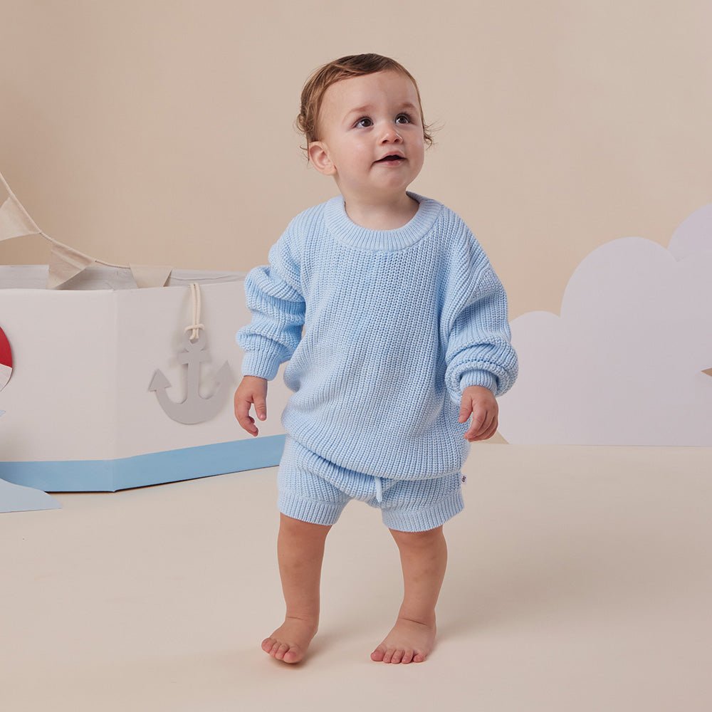 Baby Blue Oversized Cotton Knit Jumper - BabyBoo Prints