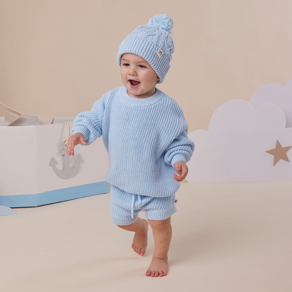 Baby Blue Oversized Cotton Knit Jumper - BabyBoo Prints