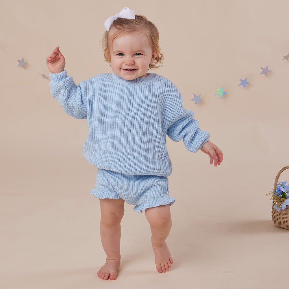 Baby Blue Oversized Cotton Knit Jumper - BabyBoo Prints