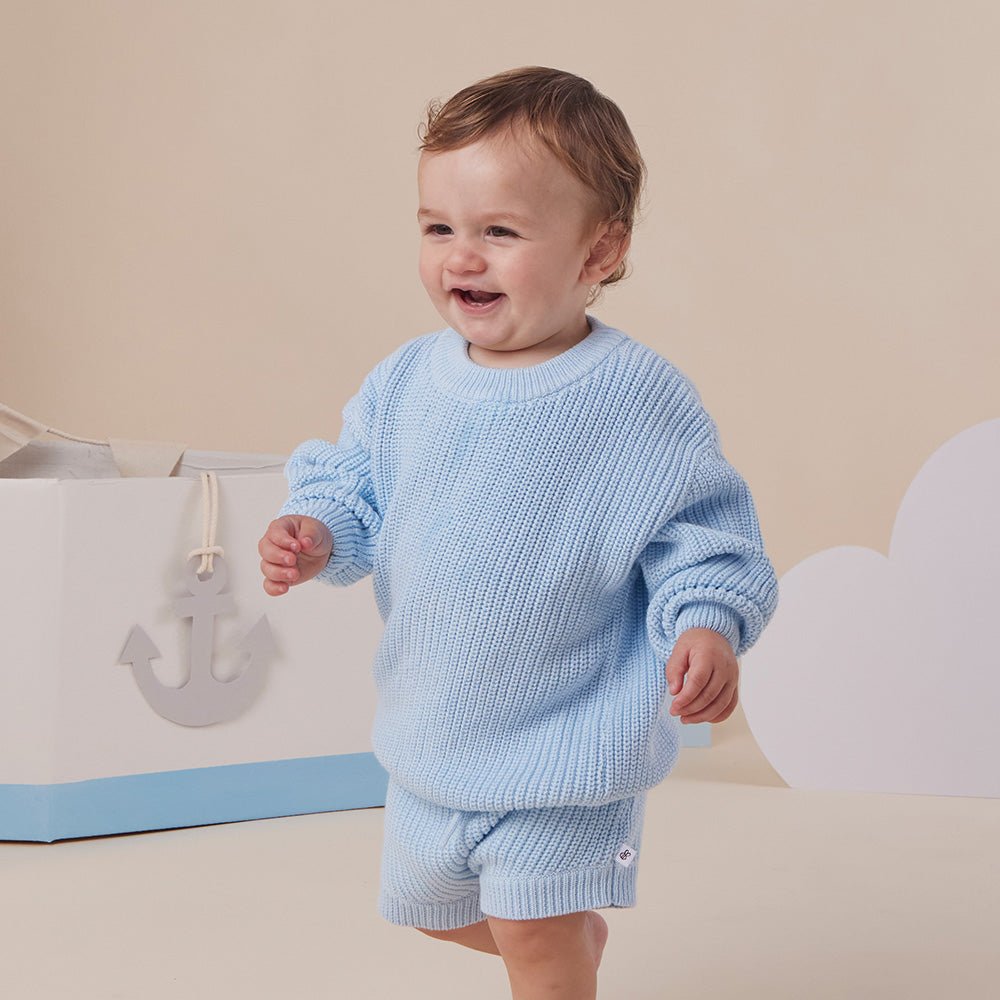 Baby Blue Oversized Cotton Knit Jumper - BabyBoo Prints