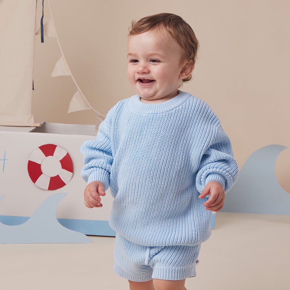 Baby Blue Oversized Cotton Knit Jumper - BabyBoo Prints