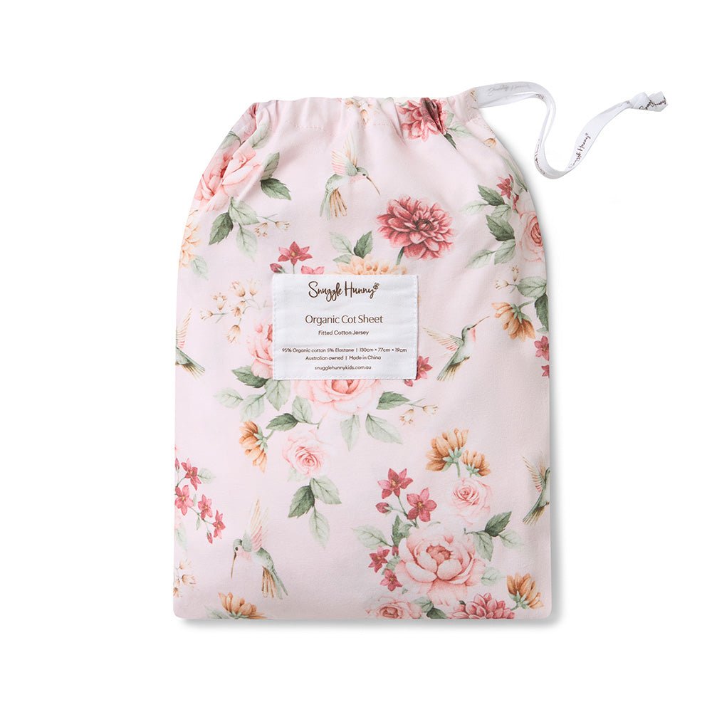Birds & Blooms Organic Fitted Cot Sheet - BabyBoo Prints