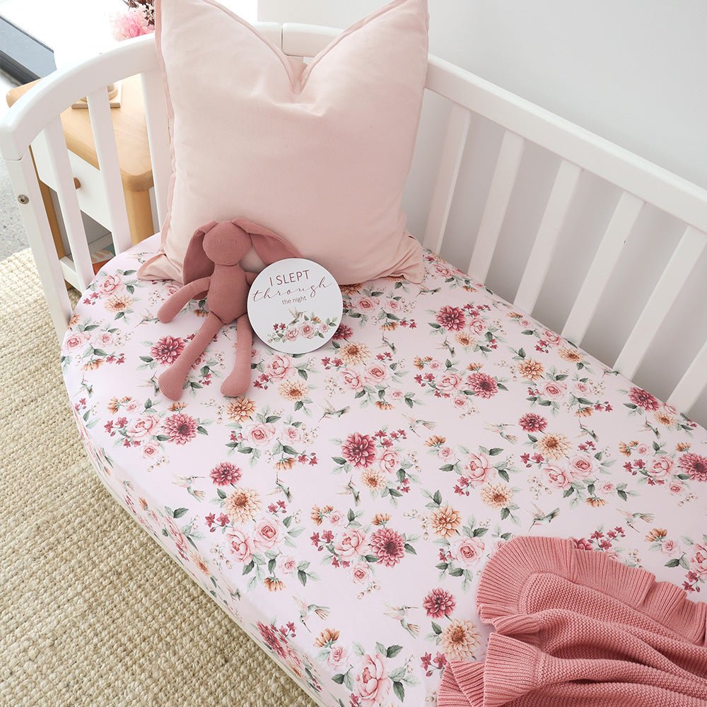 Birds & Blooms Organic Fitted Cot Sheet - BabyBoo Prints