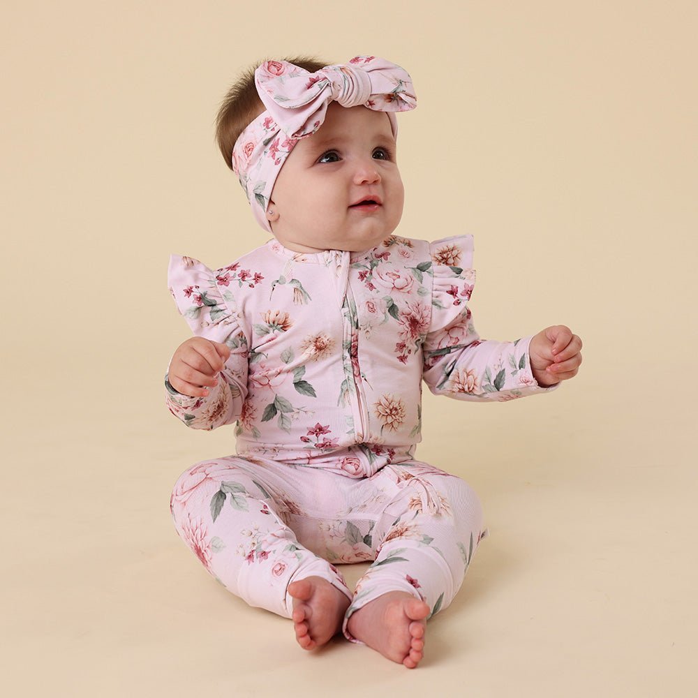 Birds & Blooms Organic Snugglesuit Convertible Romper with Frill - BabyBoo Prints