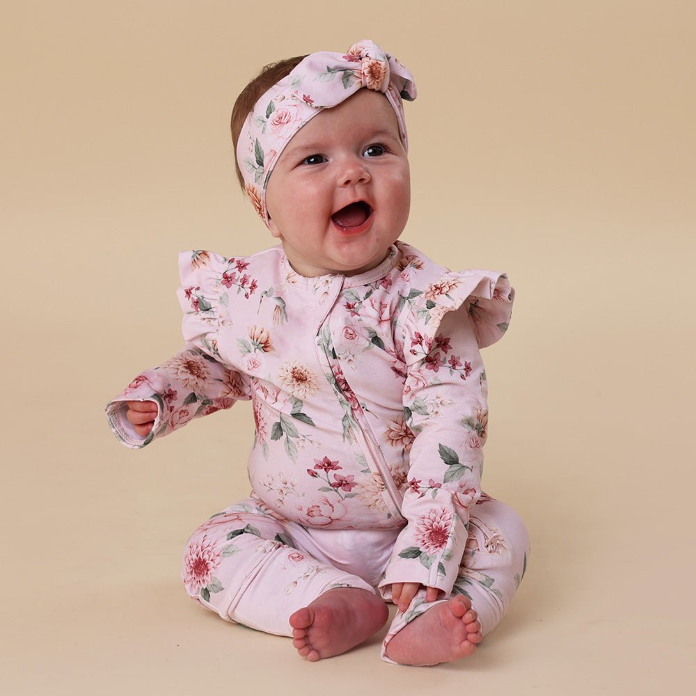 Birds & Blooms Organic Snugglesuit Convertible Romper with Frill - BabyBoo Prints