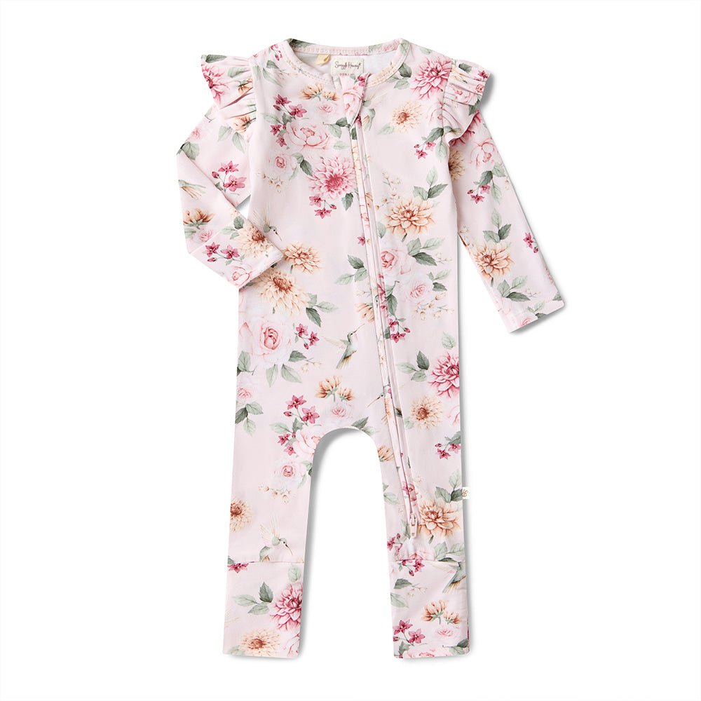 Birds & Blooms Organic Snugglesuit Convertible Romper with Frill - BabyBoo Prints