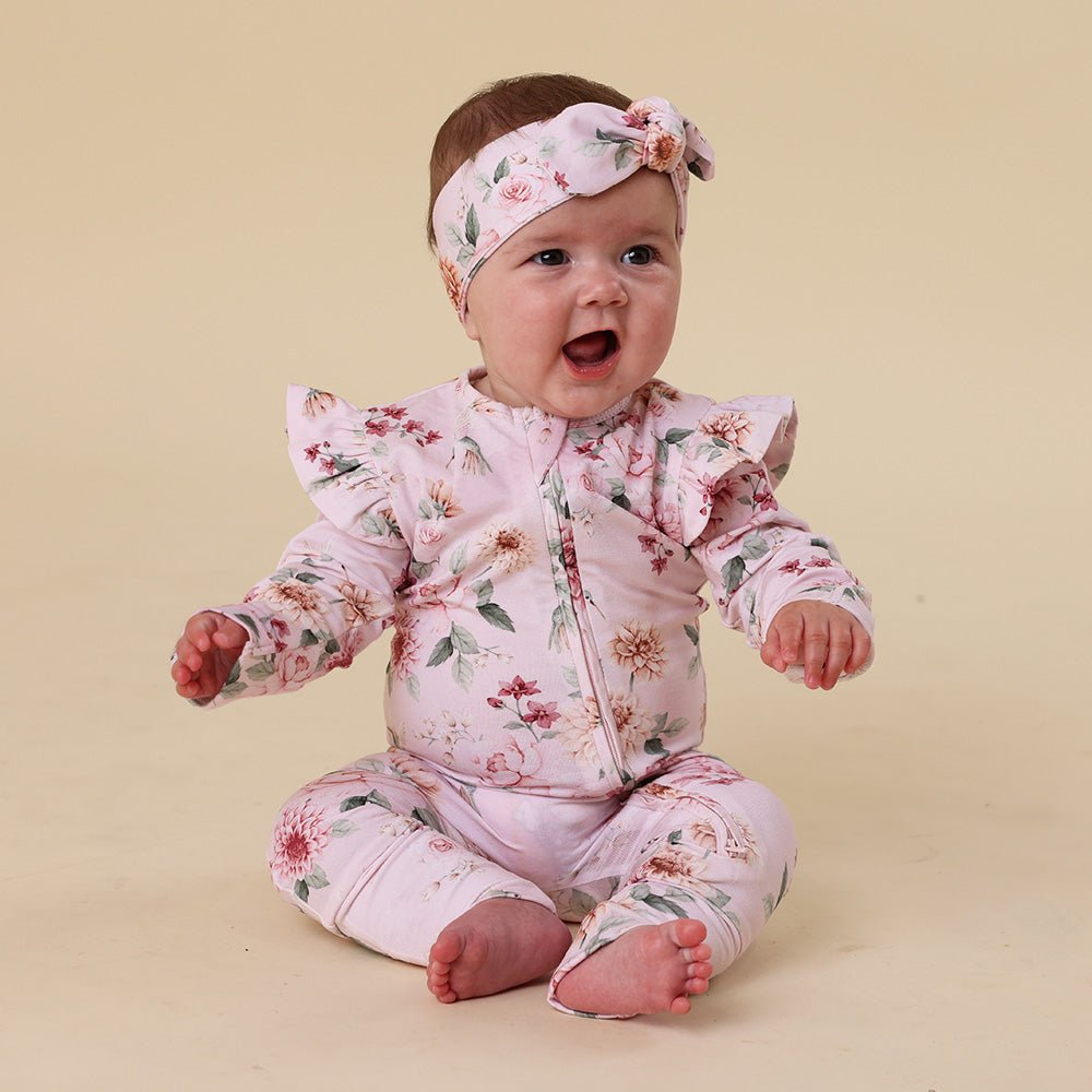 Birds & Blooms Organic Snugglesuit Convertible Romper with Frill - BabyBoo Prints