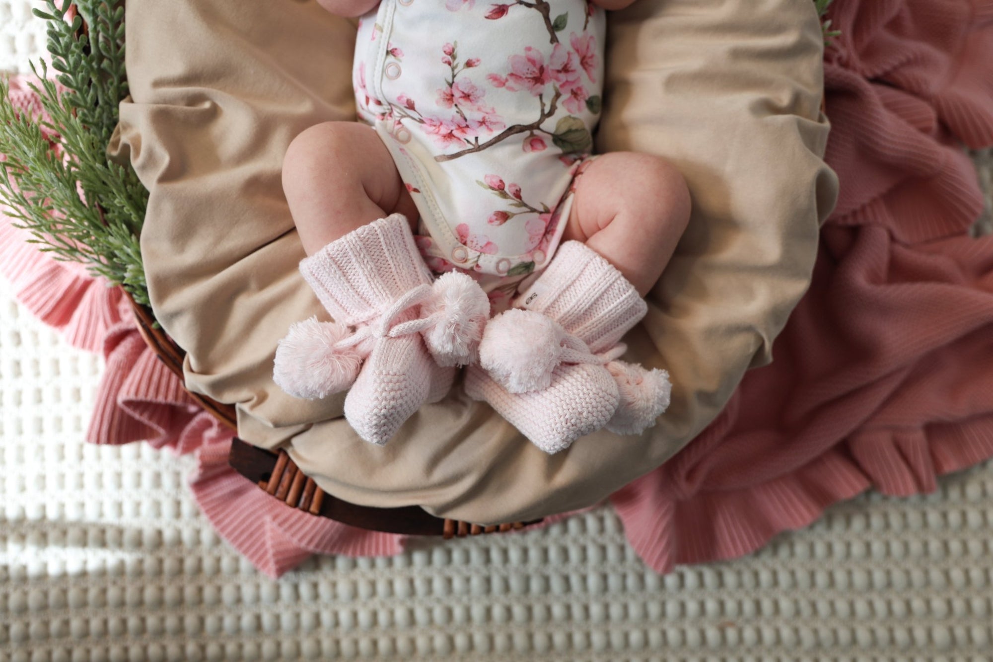 Blush Pink Organic Cotton Knit Booties - BabyBoo Prints