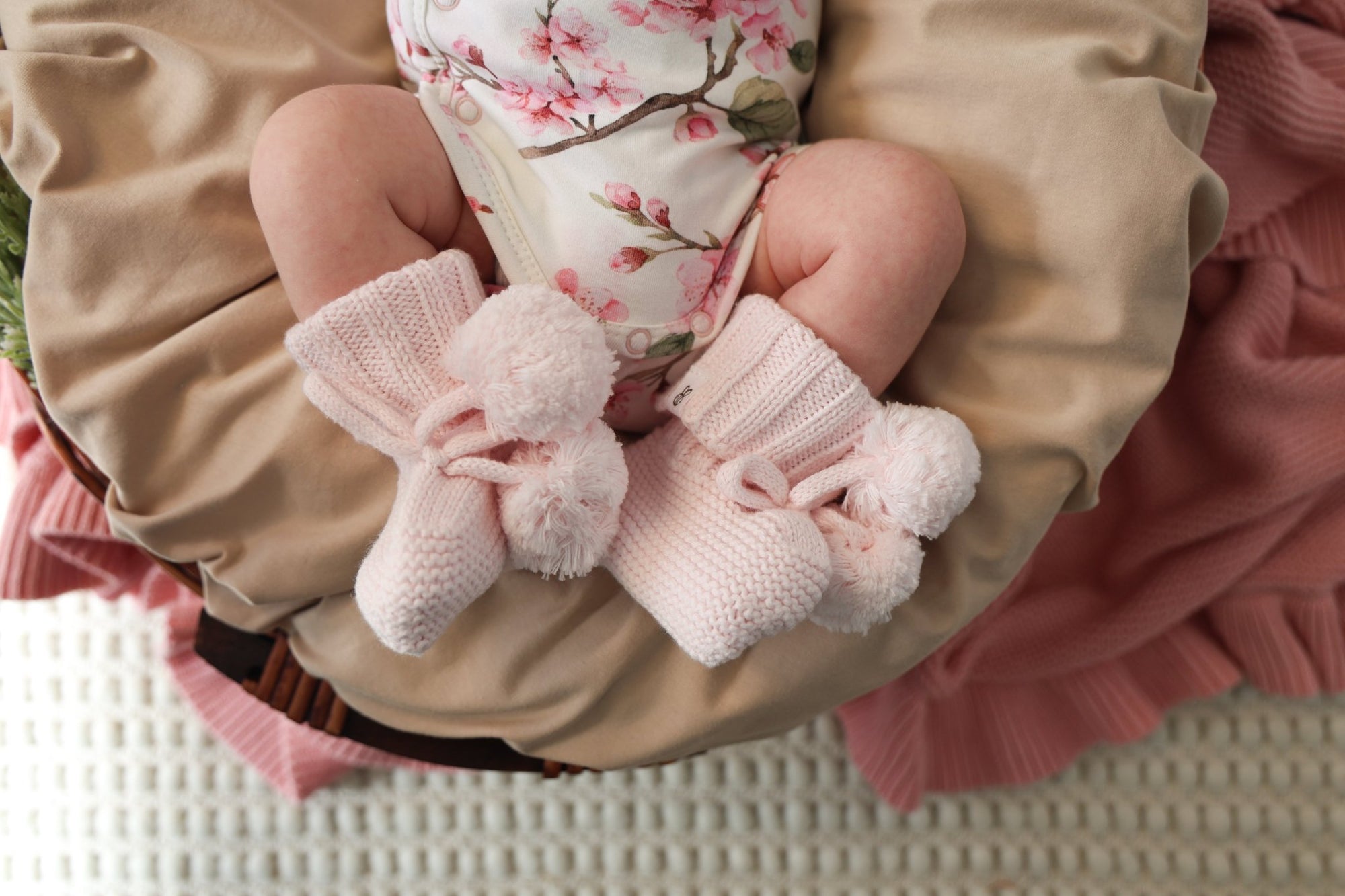 Blush Pink Organic Cotton Knit Booties - BabyBoo Prints