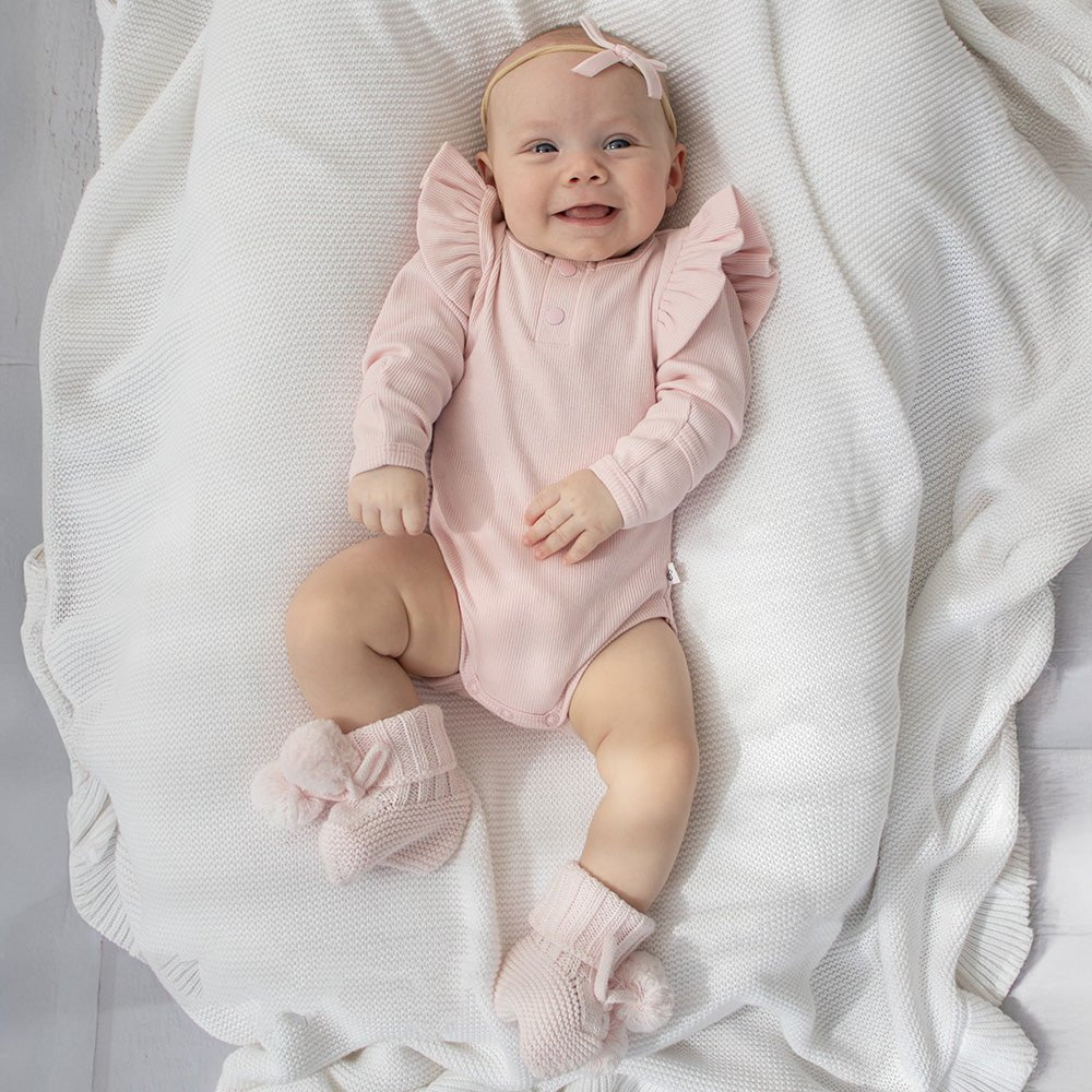 Blush Pink Organic Cotton Knit Booties - BabyBoo Prints