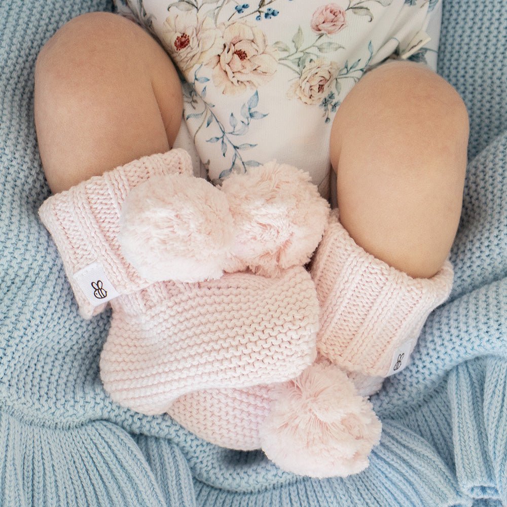 Blush Pink Organic Cotton Knit Booties - BabyBoo Prints