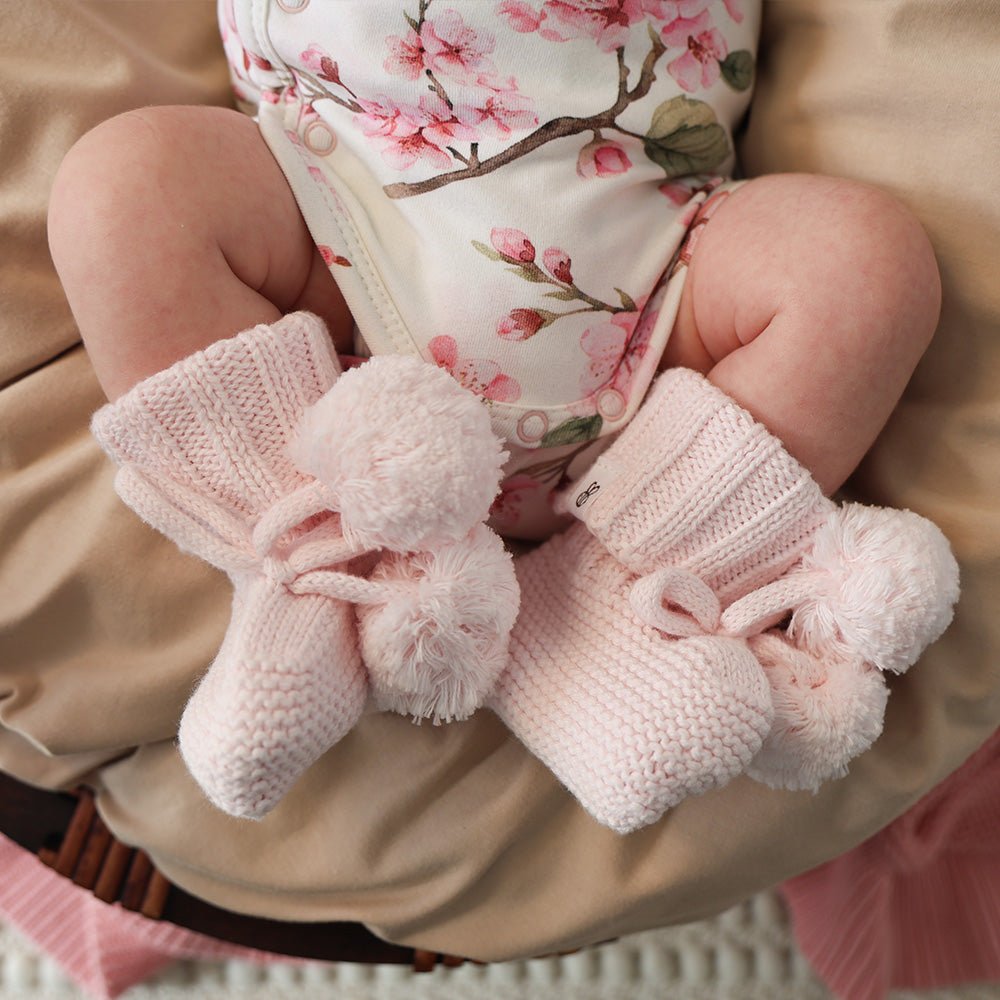 Blush Pink Organic Cotton Knit Booties - BabyBoo Prints