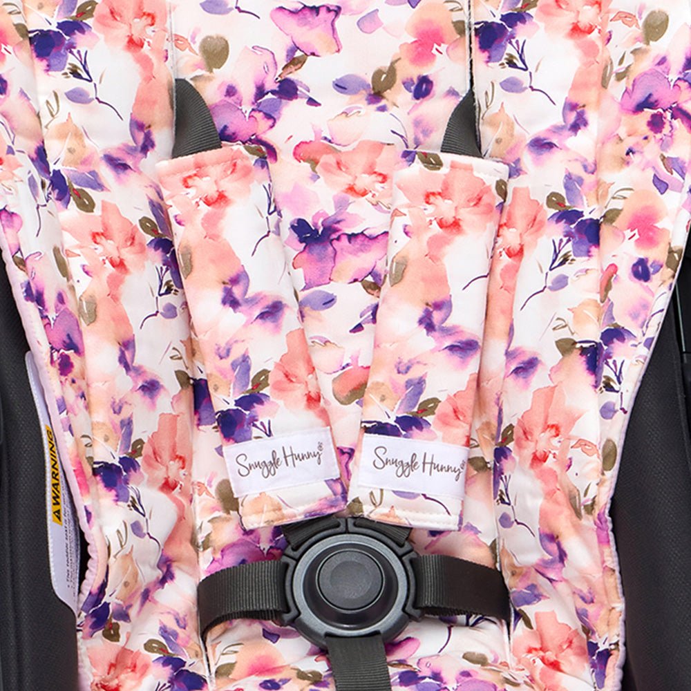 Blushing Beauty pram liner and strap cover set by BabyBoo Prints