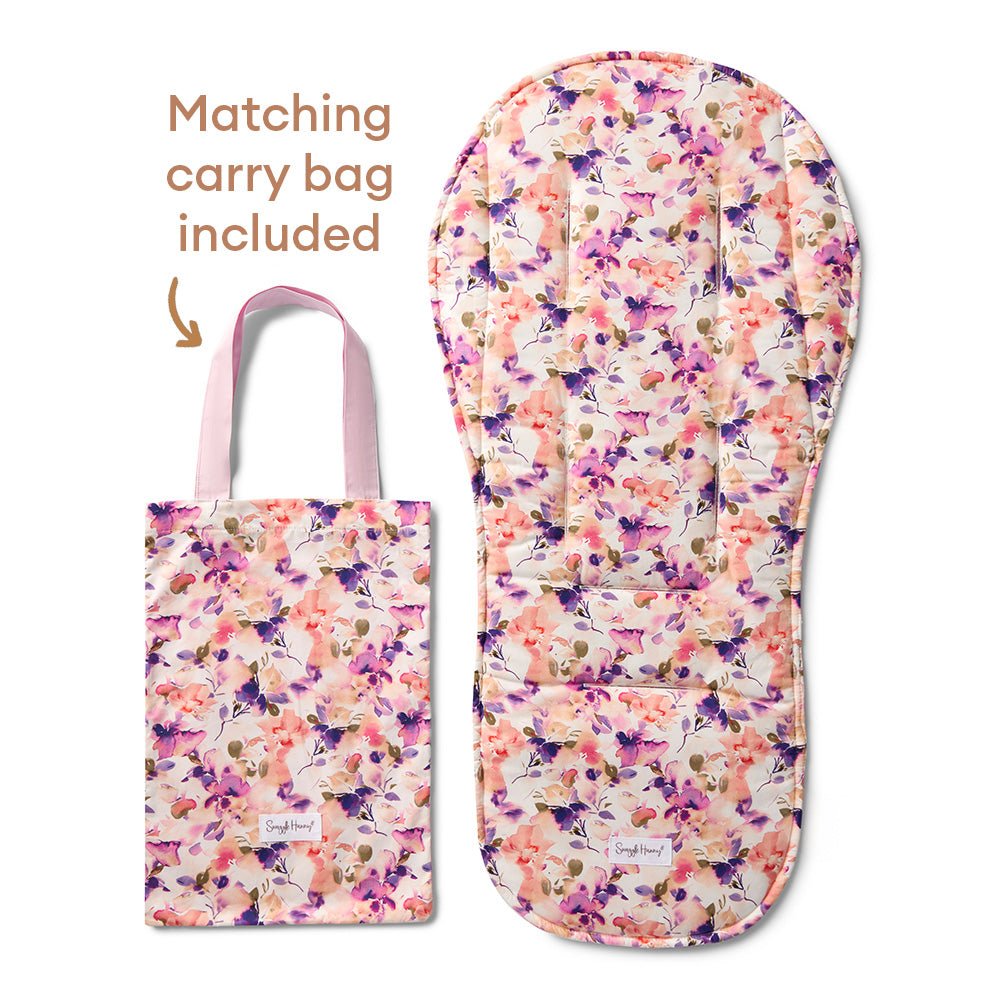 Blushing Beauty pram liner and strap cover set by BabyBoo Prints