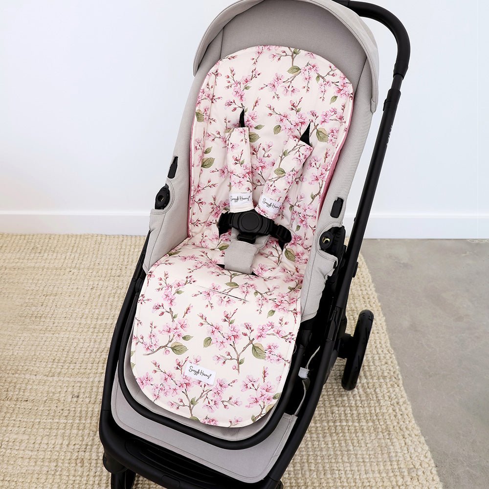 Cherry Blossom pram liner and strap cover set by BabyBoo Prints