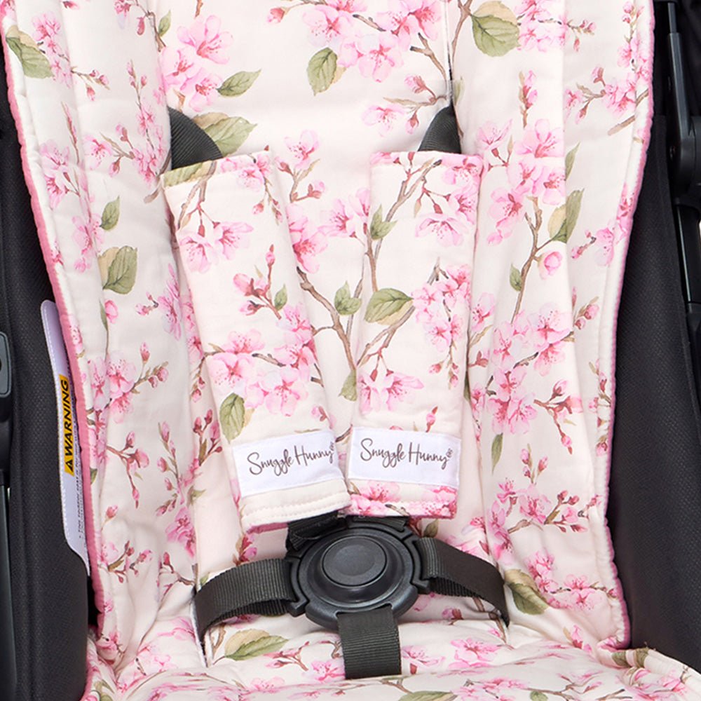 Cherry Blossom pram liner and strap cover set by BabyBoo Prints