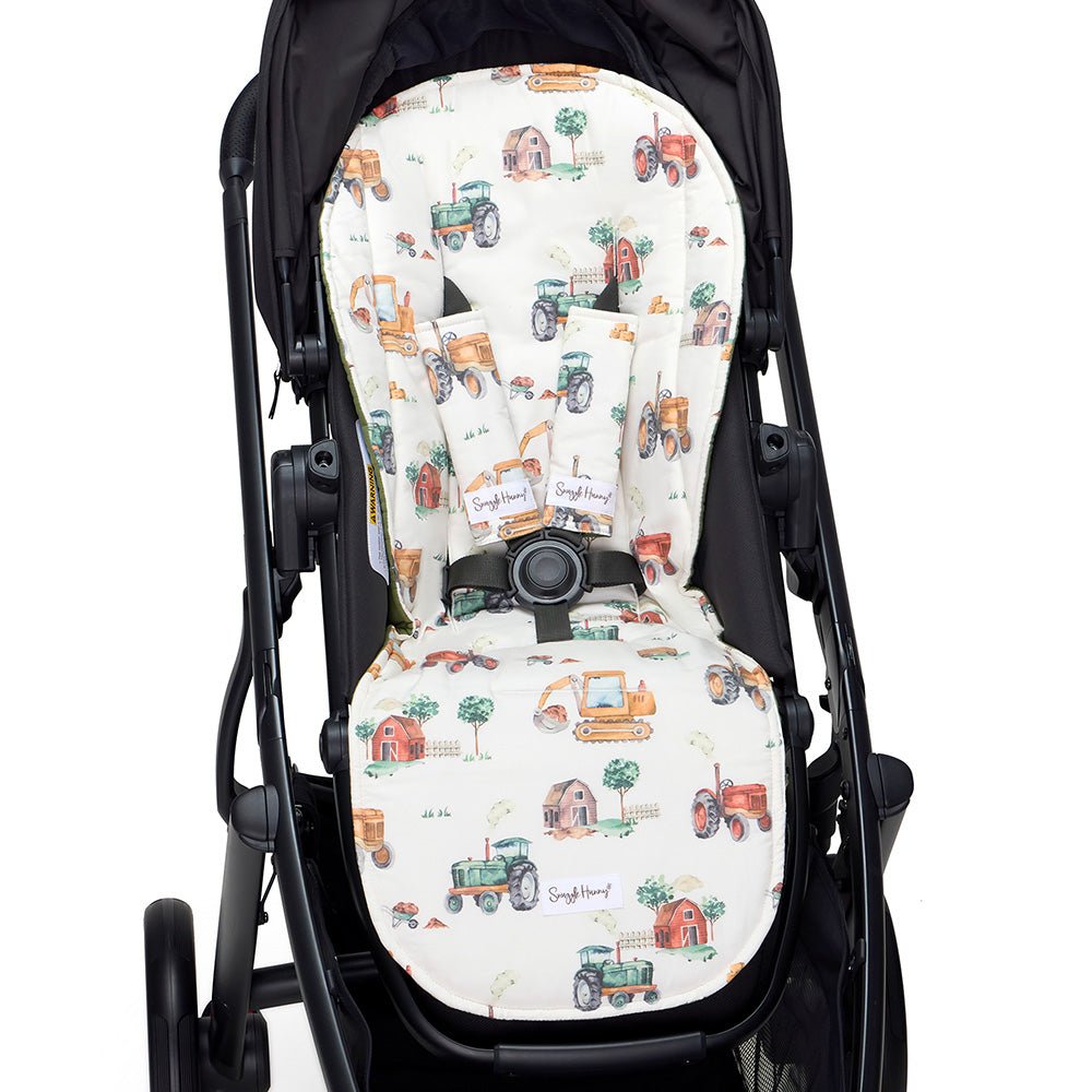 Diggers & Tractors pram liner and strap cover set by BabyBoo Prints