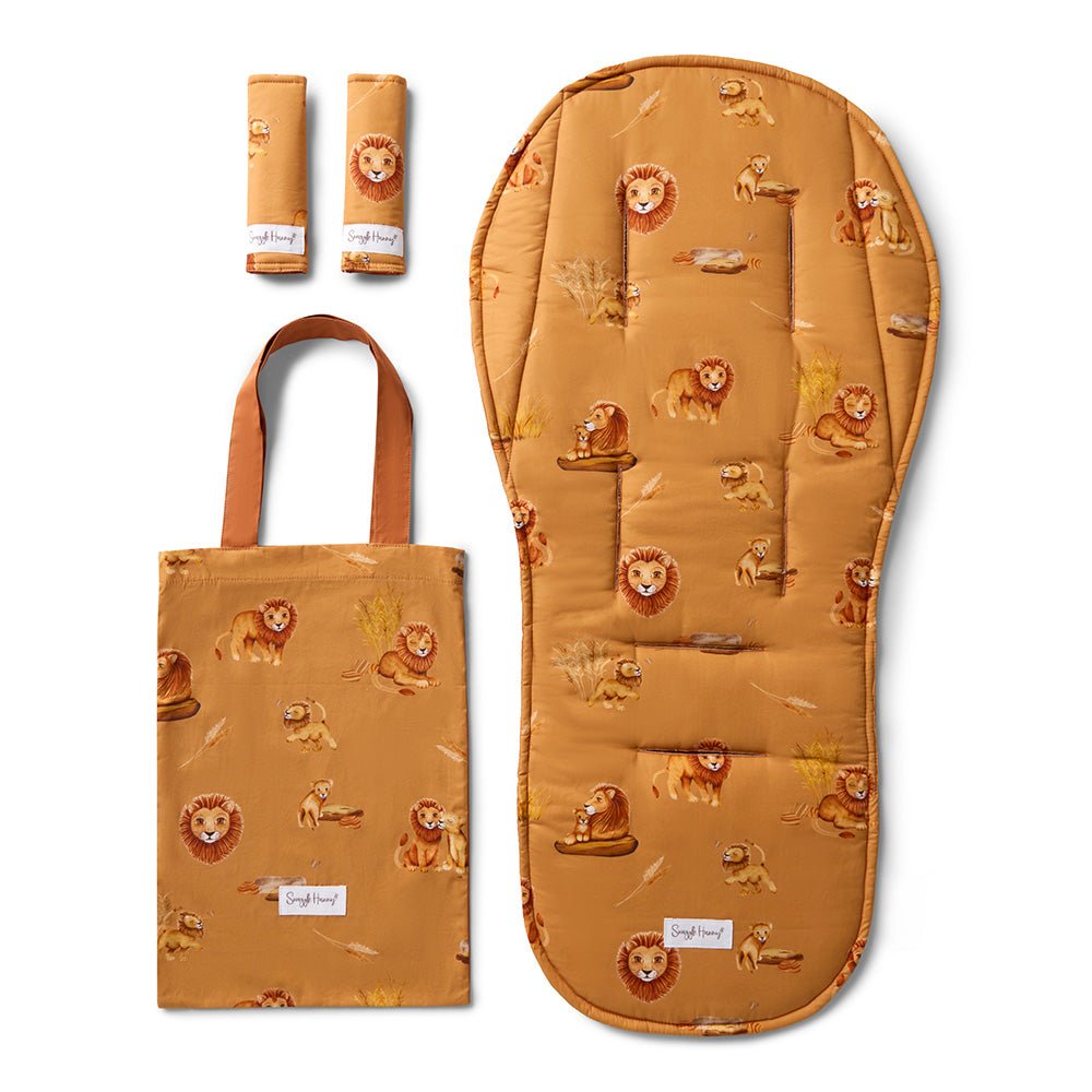 Roar reversible pram liner and strap cover set by BabyBoo Prints