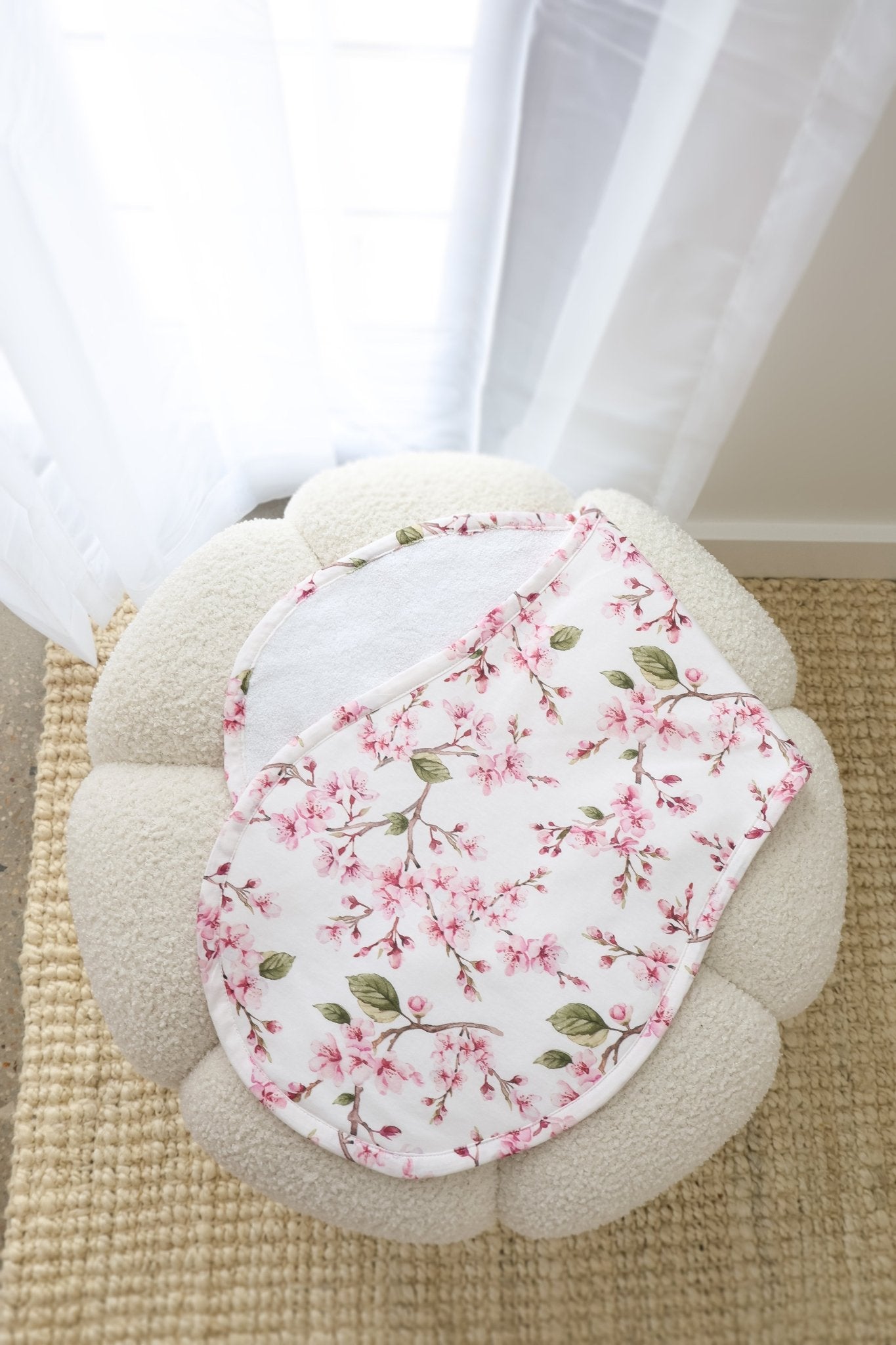 Cherry Blossom organic cotton burp cloth by BabyBoo Prints