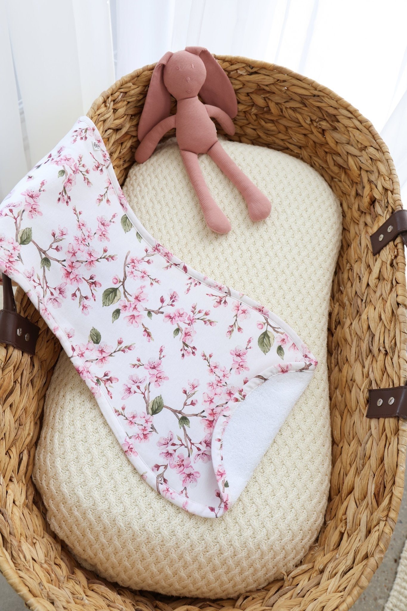 Cherry Blossom organic cotton burp cloth by BabyBoo Prints