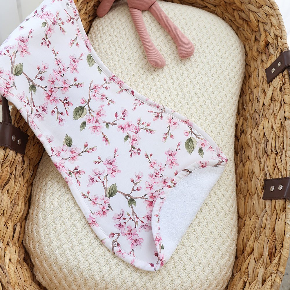 Cherry Blossom organic cotton burp cloth by BabyBoo Prints