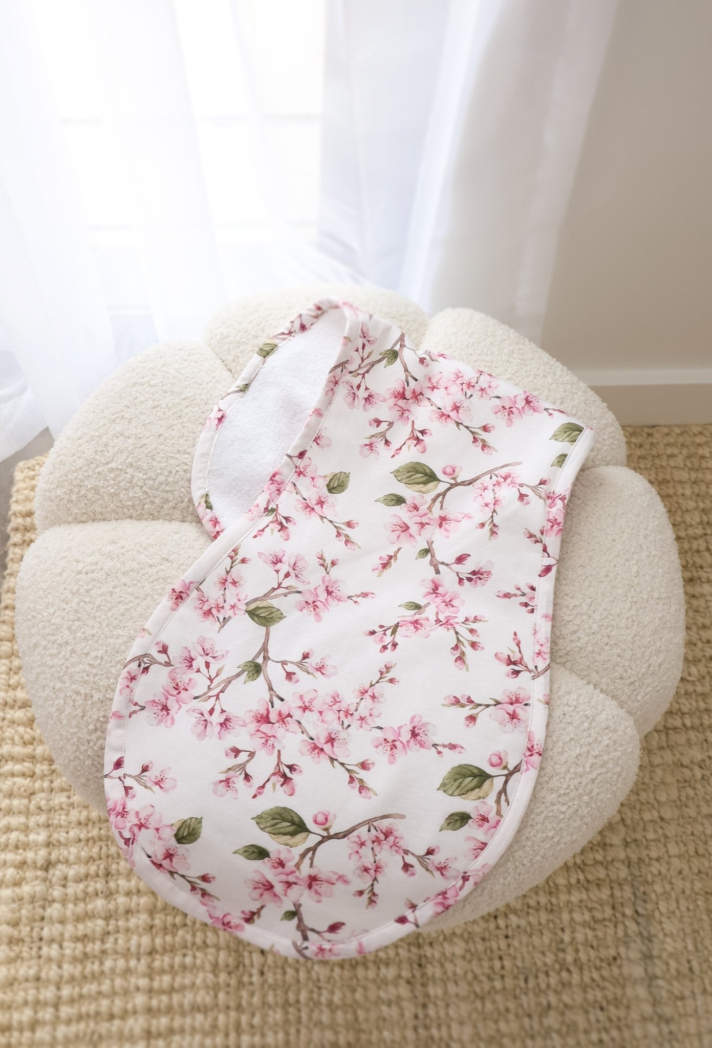 Cherry Blossom organic cotton burp cloth by BabyBoo Prints