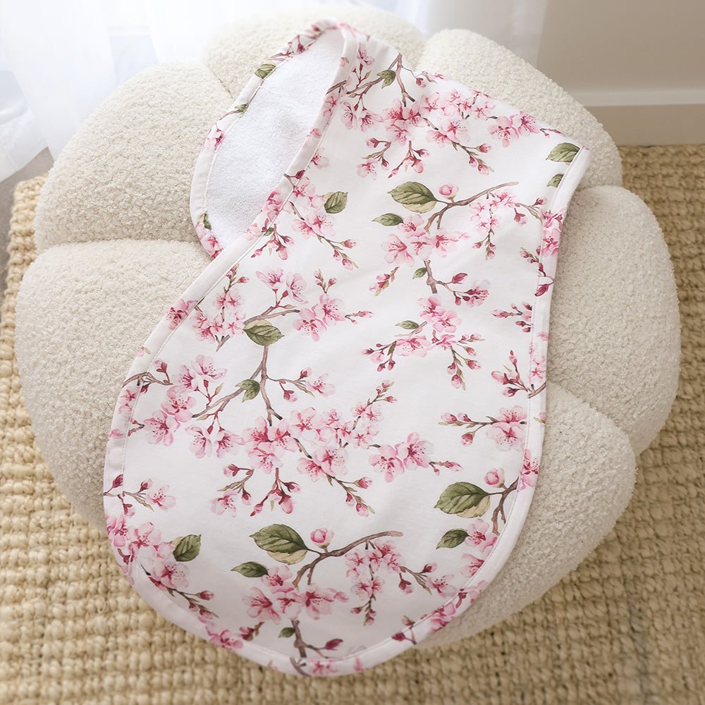 Cherry Blossom organic cotton burp cloth by BabyBoo Prints