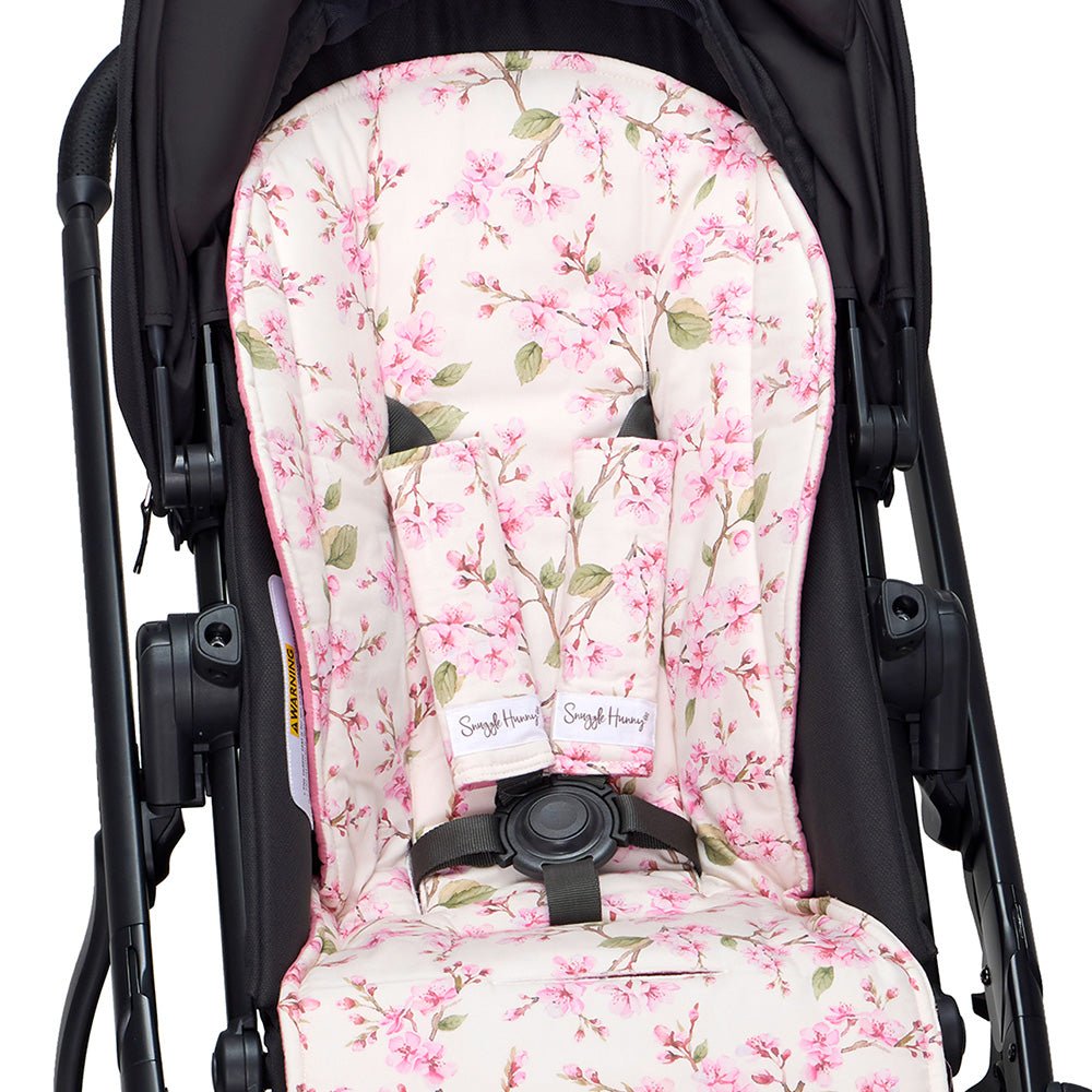 Cherry Blossom universal reversible pram strap covers by BabyBoo Prints