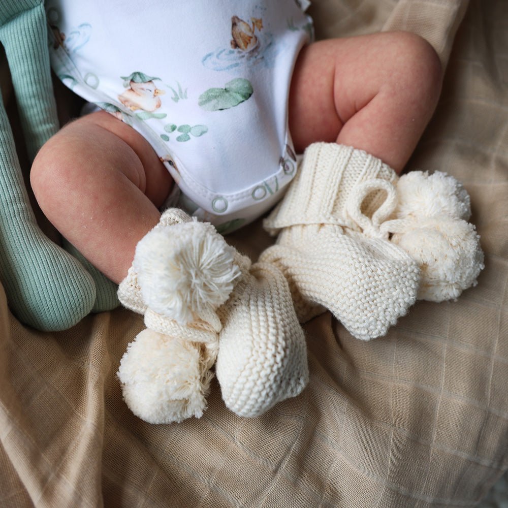 Cream Organic Cotton Knit Booties - BabyBoo Prints